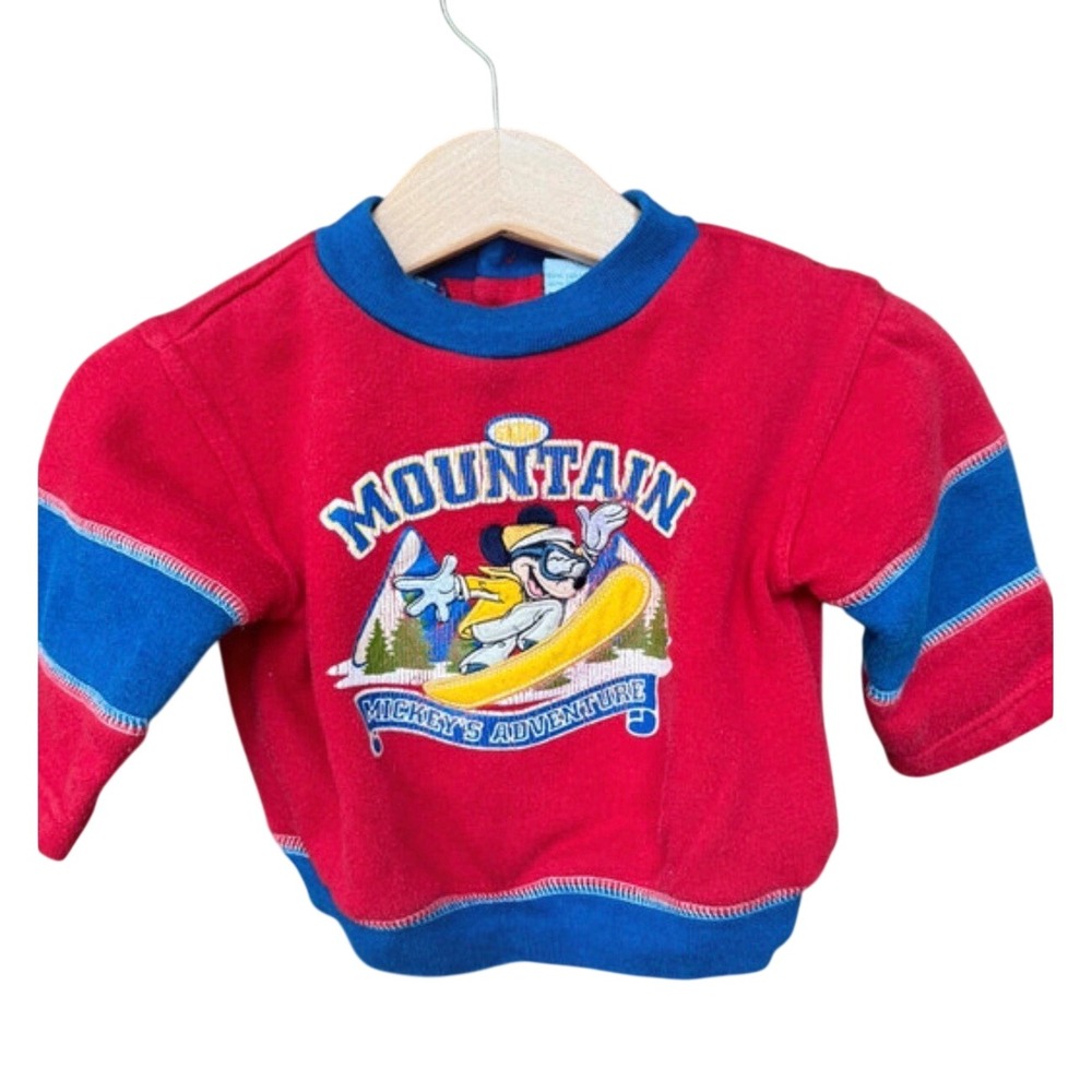Vintage Disney Mickey Mouse Mountain Adventure Sweatshirt Red Blue 6/9 Months